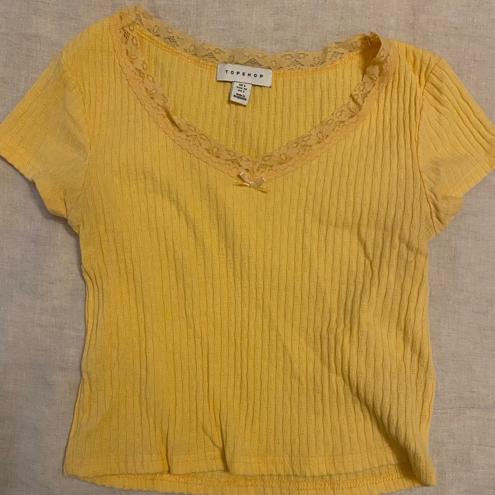 Topshop Yellow Crop Tee